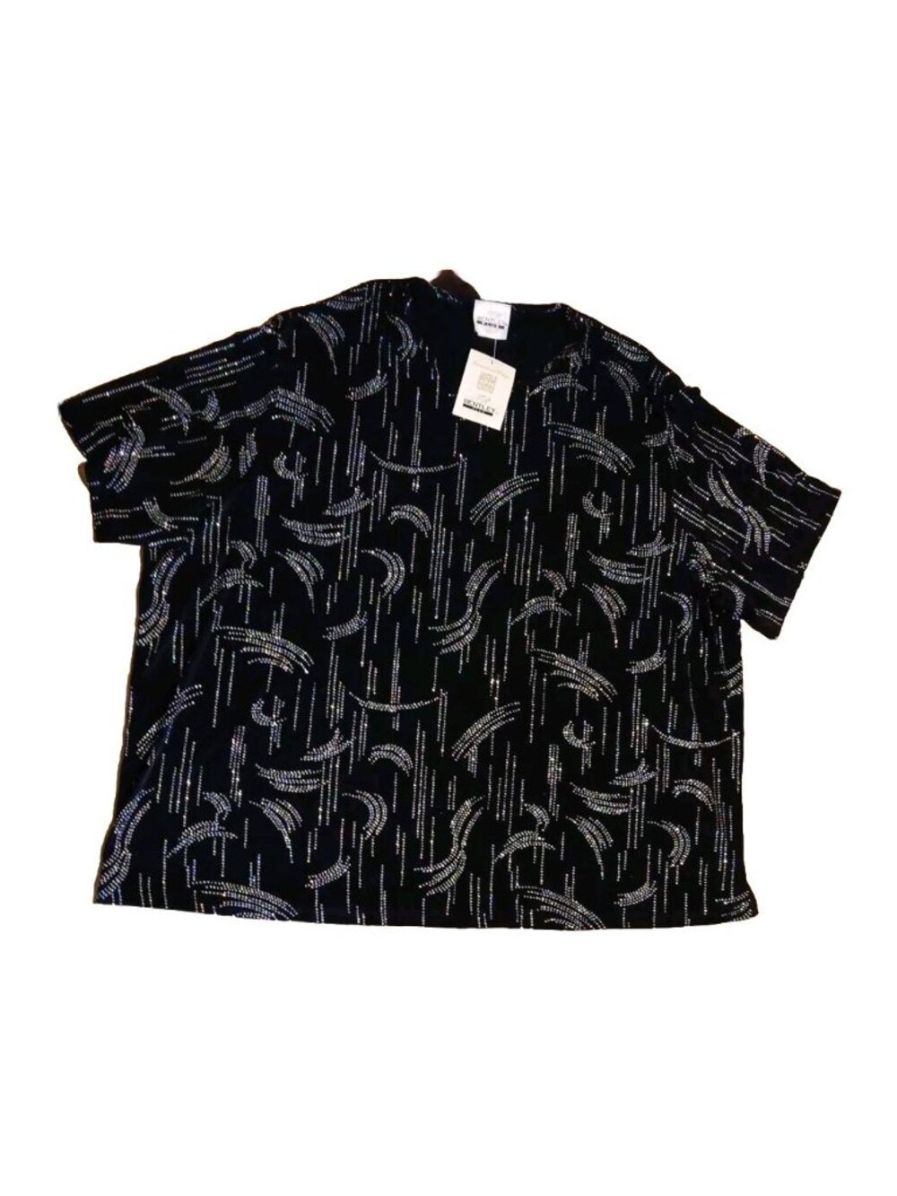 Vtg TR Bentley Plus Womens 3X Evening Blouse Rhinestone Black Stretchy USA NWT